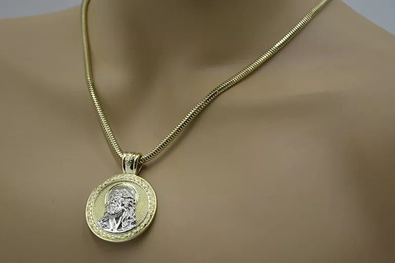 Gold 14k Anhänger Jesus & Rope Kette cc020y