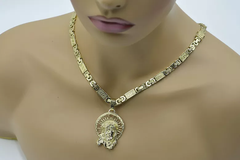 Jesus gold pendant 14k 585 royal Byzantine chain pj008yL&cc050y