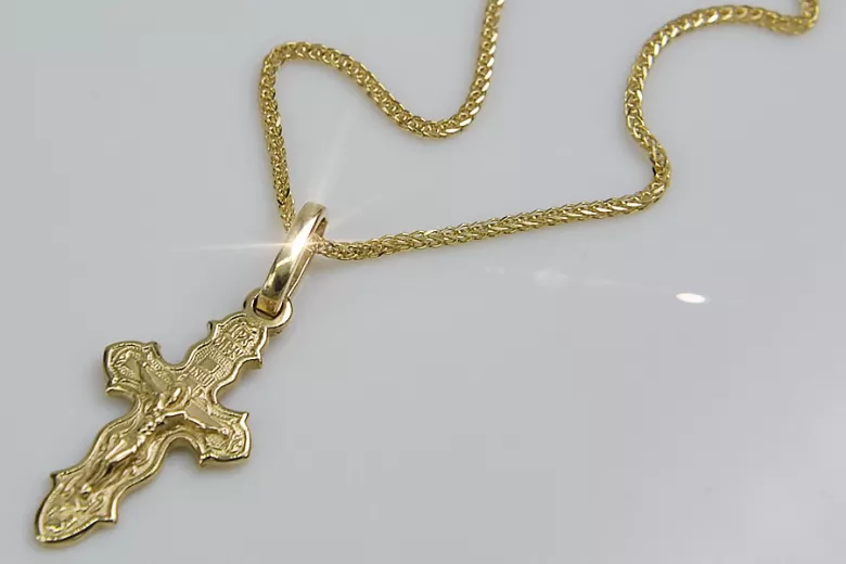 14 Karat Gold Orthodox Cross Anhänger & Spiga Goldkette oc014y&cc036y