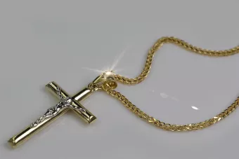 Złoty krzyżyk z łańcuszkiem 14k 585 wzór lisi ogon ctc001y&cc036y