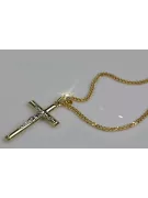 Italienische gelbe 14 Karat Gold Catholic Cross & Spiga Kette