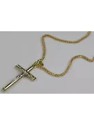 Croix catholique italienne en or jaune 14 carats et chaîne Spiga