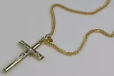 Croix catholique italienne en or jaune 14 carats et chaîne Spiga