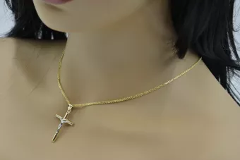 Złoty krzyżyk z łańcuszkiem 14k 585 wzór lisi ogon ctc001y&cc036y
