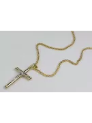 Croix catholique italienne en or jaune 14 carats et chaîne Spiga