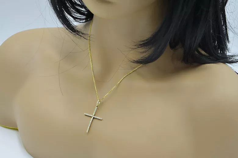 Італійський жовтий 14k золотий католицький хрест & ланцюжок Spiga ctc011y&cc035y