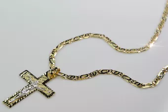 Итальянский желтый 14-ктовое золотой католический крест и цепочка