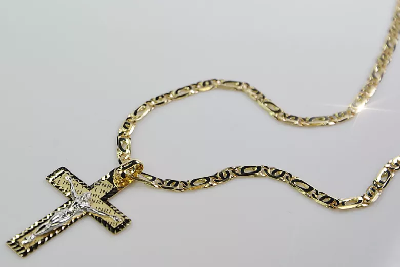 Italian galben 14k aur cruce catolică & lanț