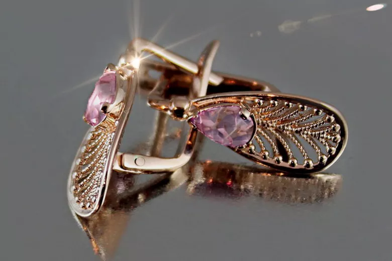 Russisches sowjetisches Silber Rosé vergoldet 925 Alexandrit Rubin Smaragd Saphir Aquamarin Zirkon ... Ohrringe vec067rp