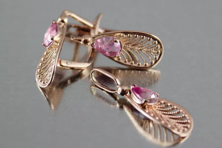 Russisches sowjetisches Silber Rosé vergoldet 925 Alexandrit Rubin Smaragd Saphir Aquamarin Zirkon ... Ohrringe vec067rp