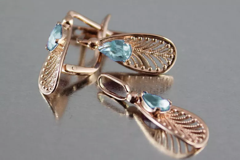 Russisches sowjetisches Silber Rosé vergoldet 925 Alexandrit Rubin Smaragd Saphir Aquamarin Zirkon ... Ohrringe vec067rp
