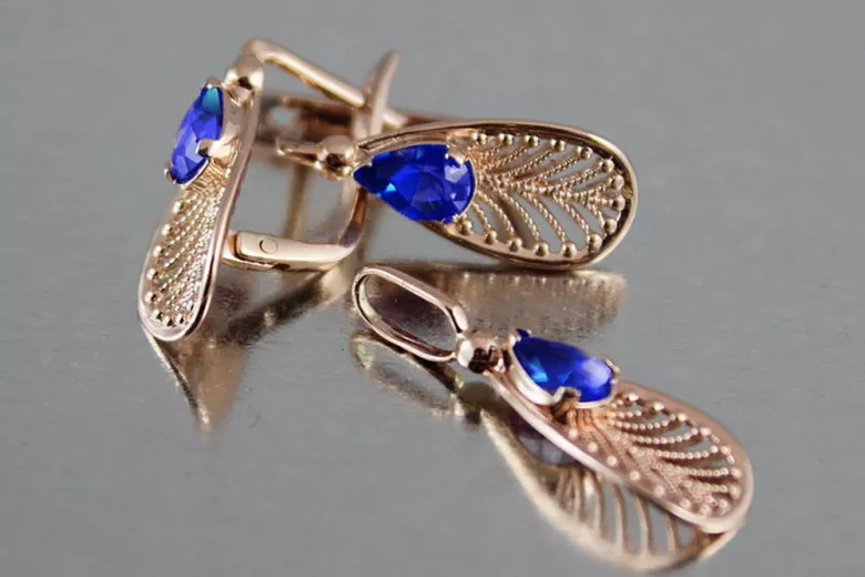 Russe soviétique argent rose or plaqué 925 Alexandrite Rubis Émeraude Saphir Aigue-marine Zircon ... Boucles d’oreilles vec067rp