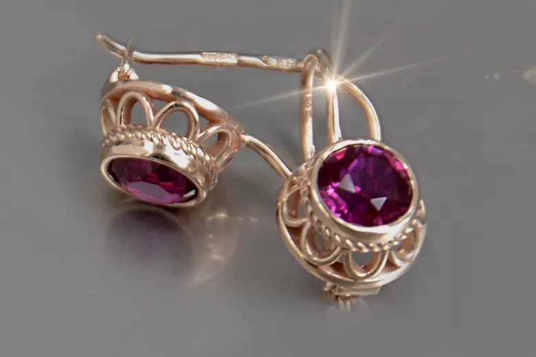 Vintage silver rose gold plated 925 Alexandrite Ruby Emerald Sapphire Aquamarine Zircon ... earrings vec117rp