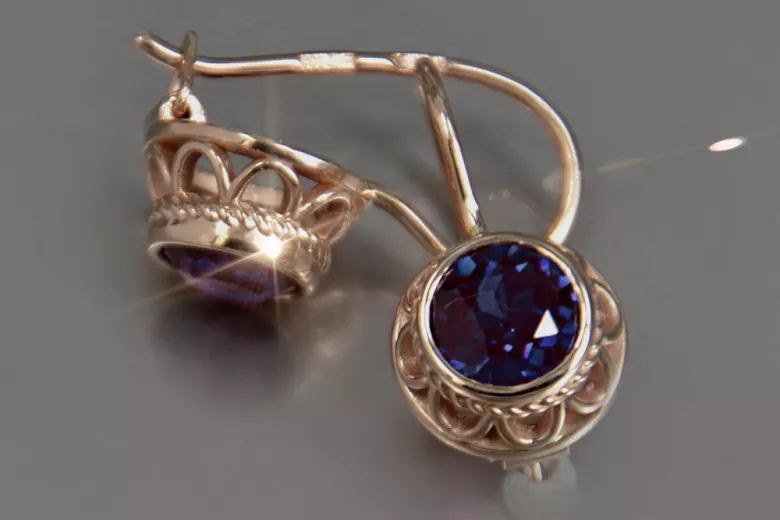 Vintage silver rose gold plated 925 Alexandrite Ruby Emerald Sapphire Aquamarine Zircon ... earrings vec117rp