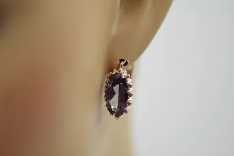 Руски съветски сребро розово злато покритие 925 александрит рубин изумруд сапфир аквамарин циркон ... Обеци VEC174RP