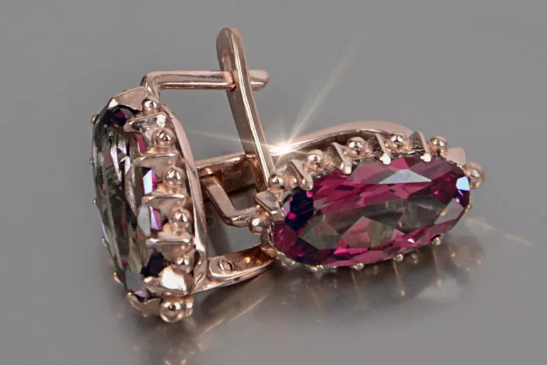 Vintage silver rose gold plated 925 Alexandrite Ruby Emerald Sapphire Aquamarine Zircon ... earrings vec174rp