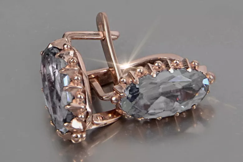 Vintage silver rose gold plated 925 Alexandrite Ruby Emerald Sapphire Aquamarine Zircon ... earrings vec174rp