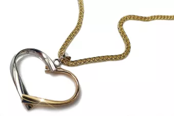 Pendentif coeur moderne en or italien 14 carats avec chaîne serpent cpn013yw&cc036y