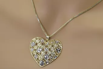 Italian 14k gold modern heart pendant & Rope chain cpn003yw&cc078yw