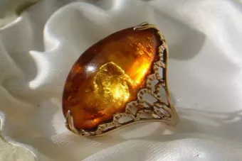 Radziecki 14k 585 złoty Rosyjski pierścionek z różowego złota z bursztynem vrab001