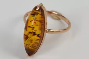 Vintage rose 14k 585 gold amber ring vrab002