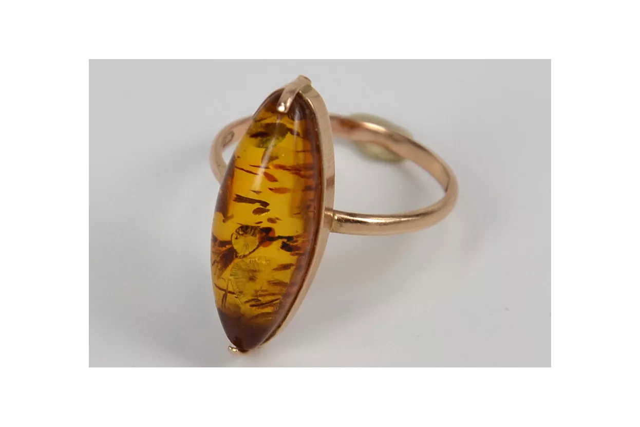 Russian rose Soviet pink USSR red 585 583 gold amber ring vrab002