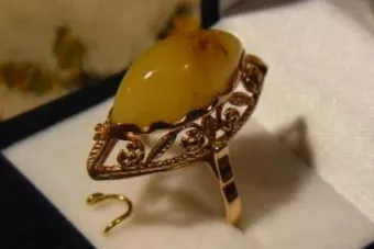 URSS rusa rosa soviética 14k 585 oro anillo ámbar vrab003