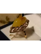 Radziecki 14k 585 złoty Rosyjski pierścionek z różowego złota z bursztynem  vrab003