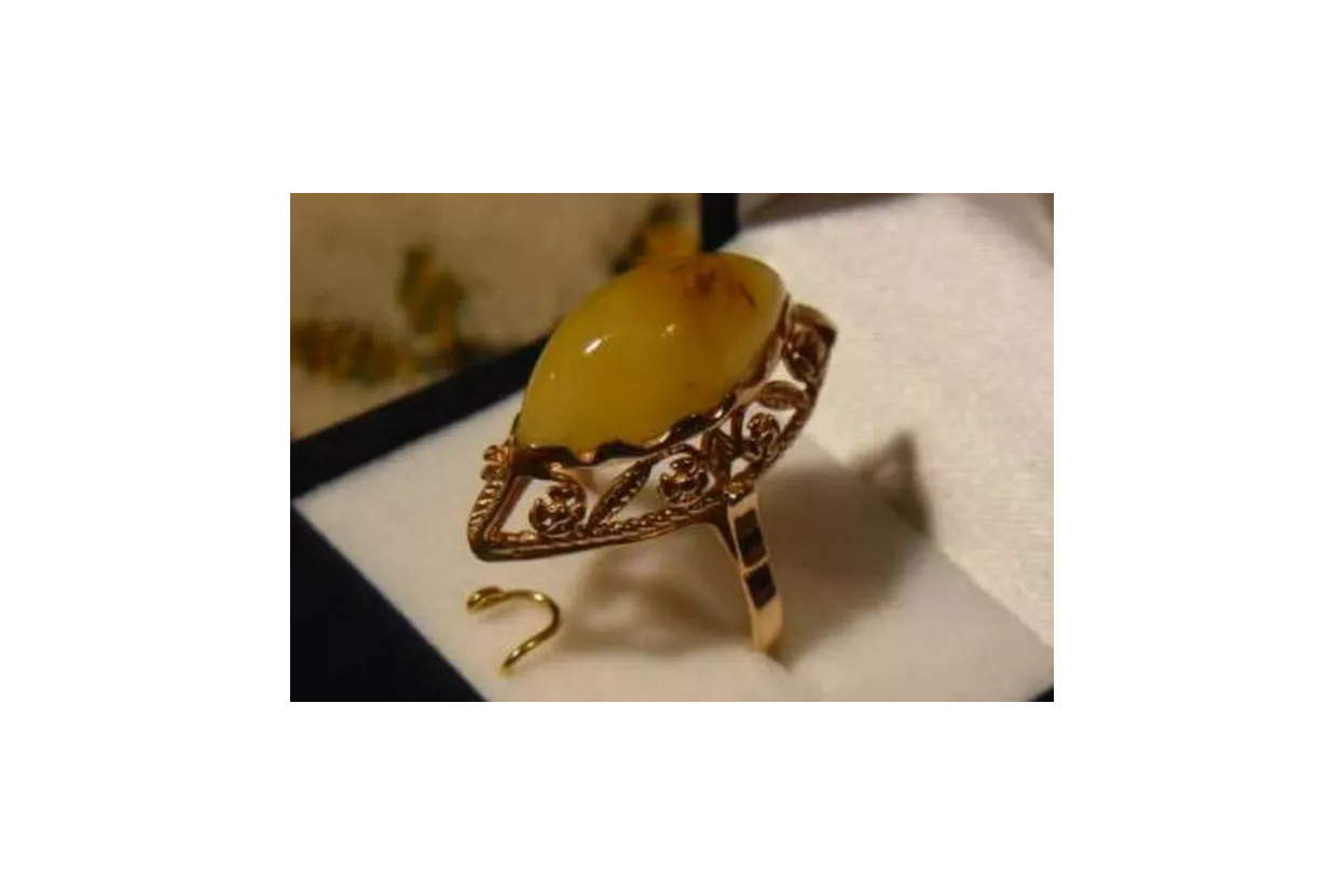 Russian rose Soviet pink USSR red 585 583 gold amber ring vrab003