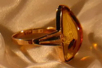 URSS rusa rosa soviética 14k 585 anillo ámbar de oro vrab006