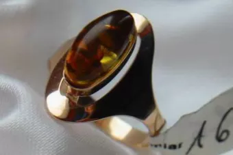 Radziecki 14k 585 złoty Rosyjski pierścionek z różowego złota z bursztynem vrab007