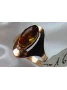 Radziecki 14k 585 złoty Rosyjski pierścionek z różowego złota z bursztynem  vrab007
