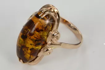 Руски СССР Съветски роза 14k 585 златен кехлибарен пръстен vrab010