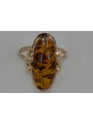 Radziecki 14k 585 złoty Rosyjski pierścionek z różowego złota z bursztynem  vrab010