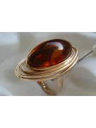 Russische Rose Sowjetische Rosa UdSSR rot 585 583 Gold Bernstein Ring vrab012