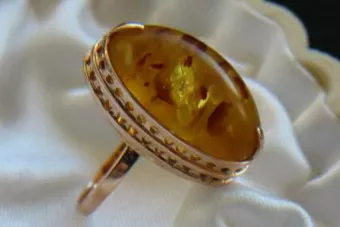 URSS rusa rosa soviética 14k 585 anillo ámbar de oro vrab014