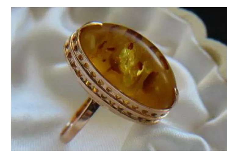 Radziecki 14k 585 złoty Rosyjski pierścionek z różowego złota z bursztynem  vrab014