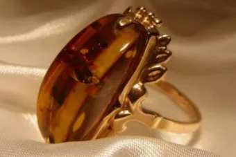 URSS rusa rosa soviética 14k 585 anillo ámbar de oro vrab015
