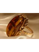 Radziecki 14k 585 złoty Rosyjski pierścionek z różowego złota z bursztynem  vrab015