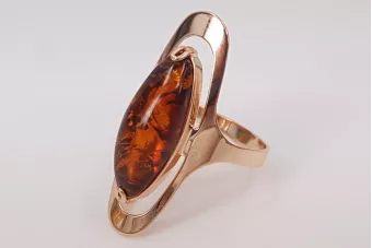 Vintage rose 14k 585 gold amber ring vrab016