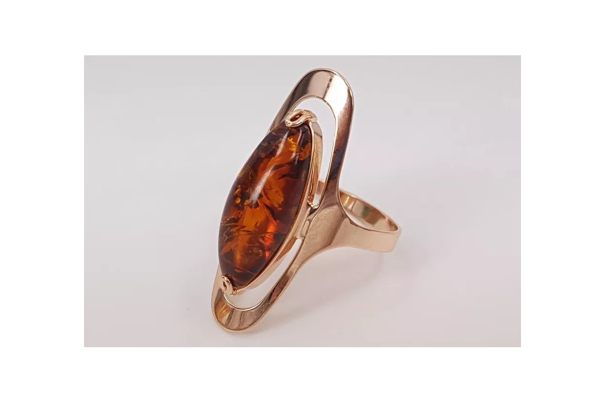 Russian rose Soviet pink USSR red 585 583 gold amber ring vrab016
