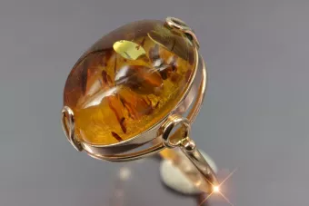 Vintage rose 14k 585 gold amber ring vrab017