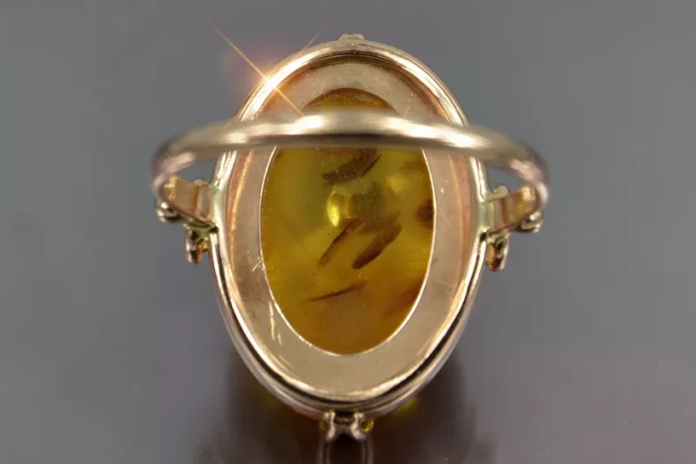 Radziecki 14k 585 złoty Rosyjski pierścionek z różowego złota z bursztynem  vrab017