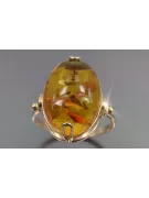 Radziecki 14k 585 złoty Rosyjski pierścionek z różowego złota z bursztynem  vrab017