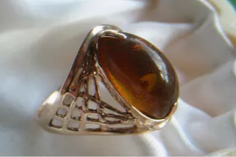 Vintage rose 14k 585 gold amber ring vrab023