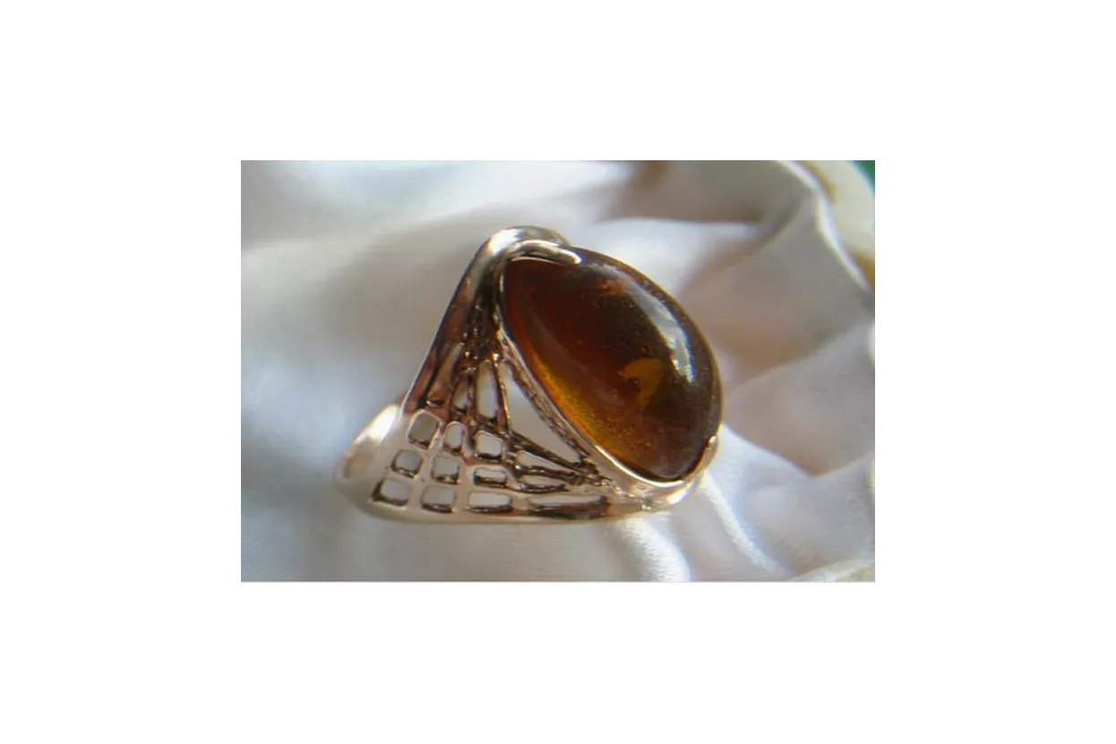 Radziecki 14k 585 złoty Rosyjski pierścionek z różowego złota z bursztynem  vrab023