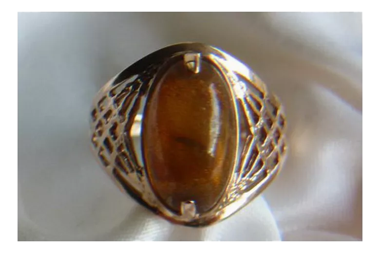 Radziecki 14k 585 złoty Rosyjski pierścionek z różowego złota z bursztynem  vrab023