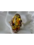 Radziecki 14k 585 złoty Rosyjski pierścionek z różowego złota z bursztynem  vrab024