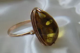 Vintage rose 14k 585 gold amber ring vrab027