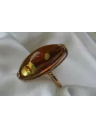 Radziecki 14k 585 złoty Rosyjski pierścionek z różowego złota z bursztynem  vrab027
